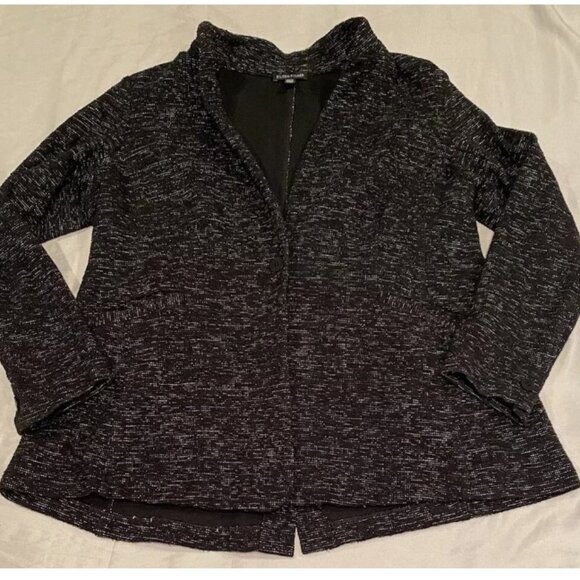 Eileen Fisher Black White One Button Front Blazer Jacket Womens L Organic Cotton - Picture 1 of 6